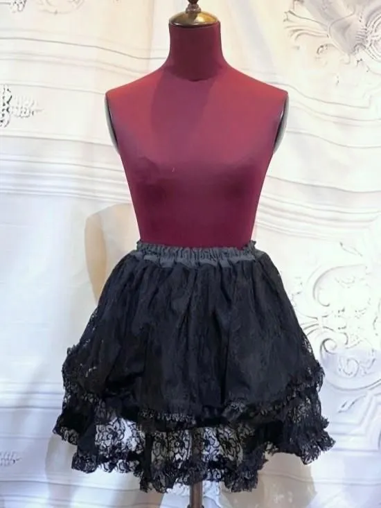 【MARBLE】マーブルボリュームリボンフリルスカート：黒レース×黒