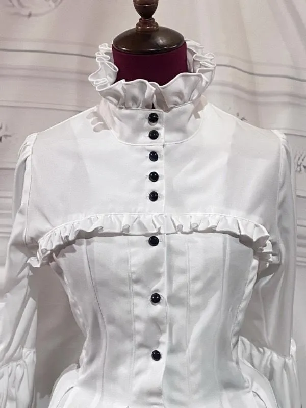 【MARBLE】マーブル　クラシカル調ロングブラウスワンピース+ショート丈モダンジャケット+十字架ネックレス：白×黒