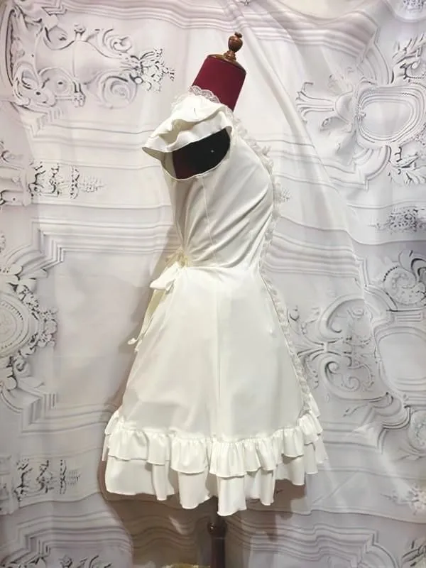 [Marble] Robe de tricot à manches à manches en marbre: Blanc x dentelle noire