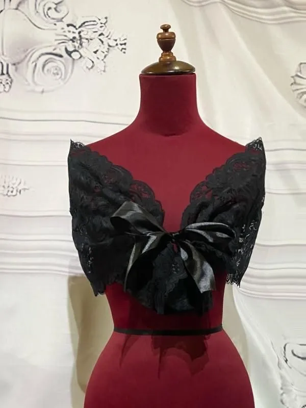 [MARBLE] Marble feminine dress with accessories + lace shawl + lace belt: black