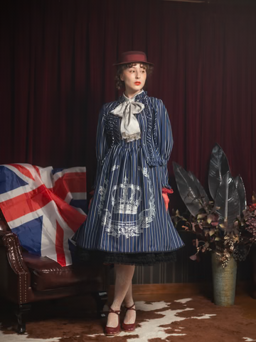 【Victorian maiden】ヴィクトリアンメイデン　★ご予約受付中★ Thick英国レジメンタル王冠プリントスリーブレスドレス　ボルドー/ネイビー/ブラック