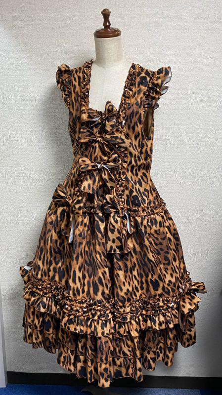 [Drop Física] Vestido de volante de caída física [leopardo estampado marrón, longitud regular]