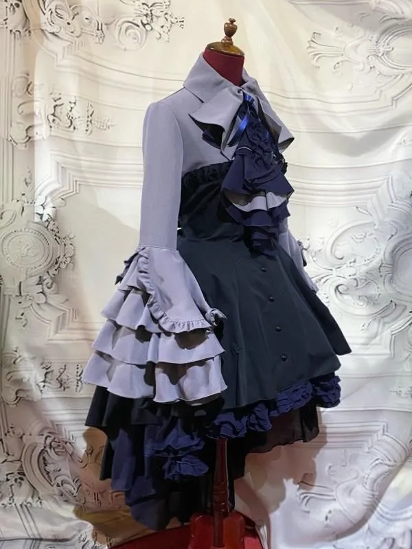 [Mármol] mármol★No es elegible para la venta★Vestido de blusa de elegancia gótica con corbata drapeada: morado x negro
