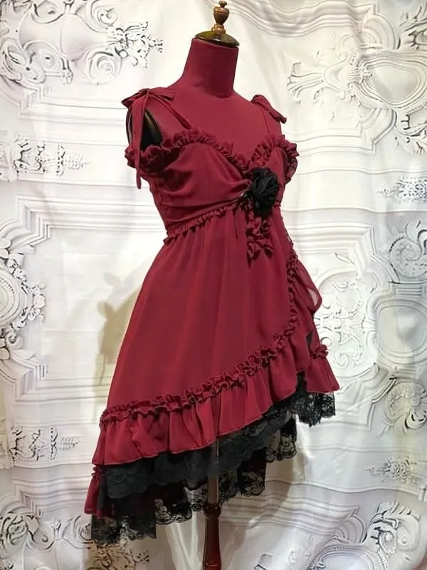 [Mármol] Marble Baby Doll Type Princess Vestido: Negro X Negro Lace