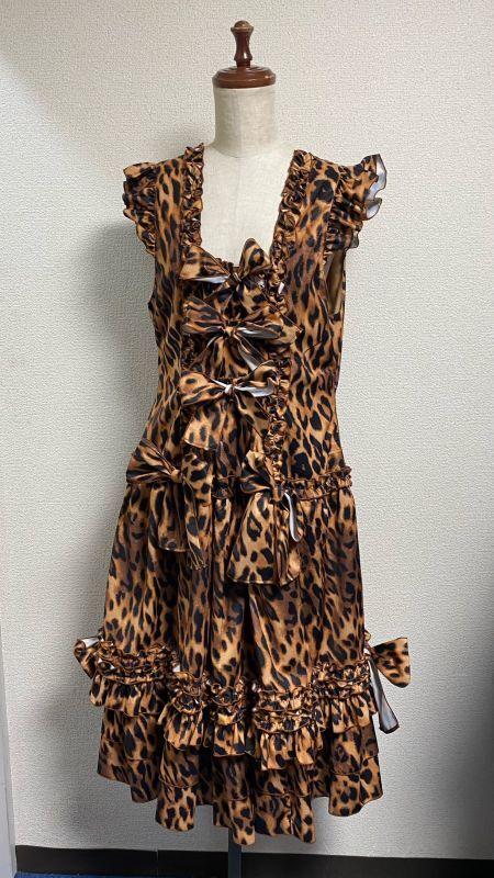 [Physical Drop] Physical Drop Ruffle Dress [Leopard print brown, mini length]