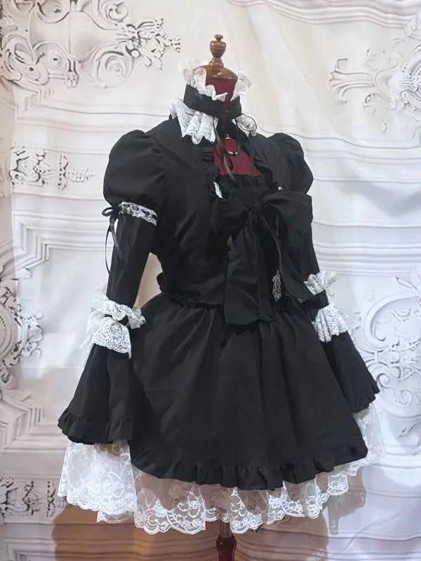 [MARBRE] Robe ras de cou en marbre de style victorien avec ruban animé : Noir et blanc, taille L★Non éligible à la VENTE★