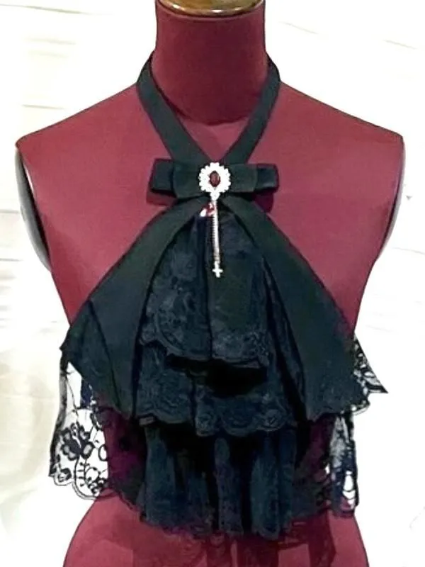 [Mármol] Marble Vampire corbata con cruz: negro x encaje blanco x piedra negra