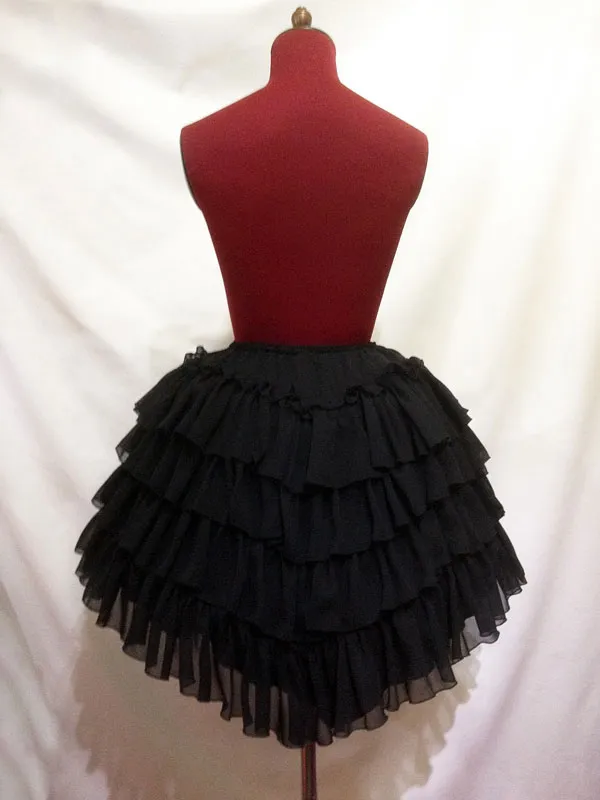 [Marble] Jupe féminine en forme de V en couches en marbre: Black Georgette Ruffles
