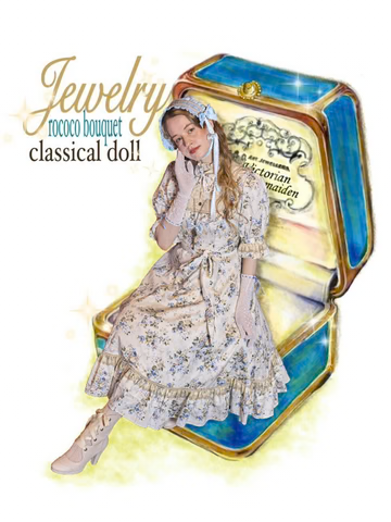 [Victorian Maiden] Victorian Maiden Rococo Bouquet Jewelry Classical Doll Half Sleeve Long Dress (짧은 슬리브) Rococo Blue/Rococo Lavender Plus Size/