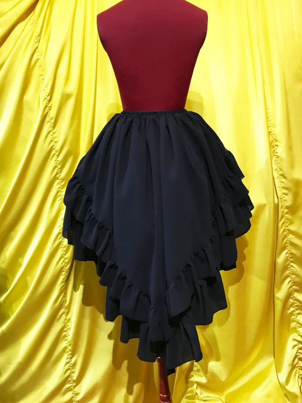 [MARBLE] Marble long front and back V-shaped ruffled layered long skirt: dark navy