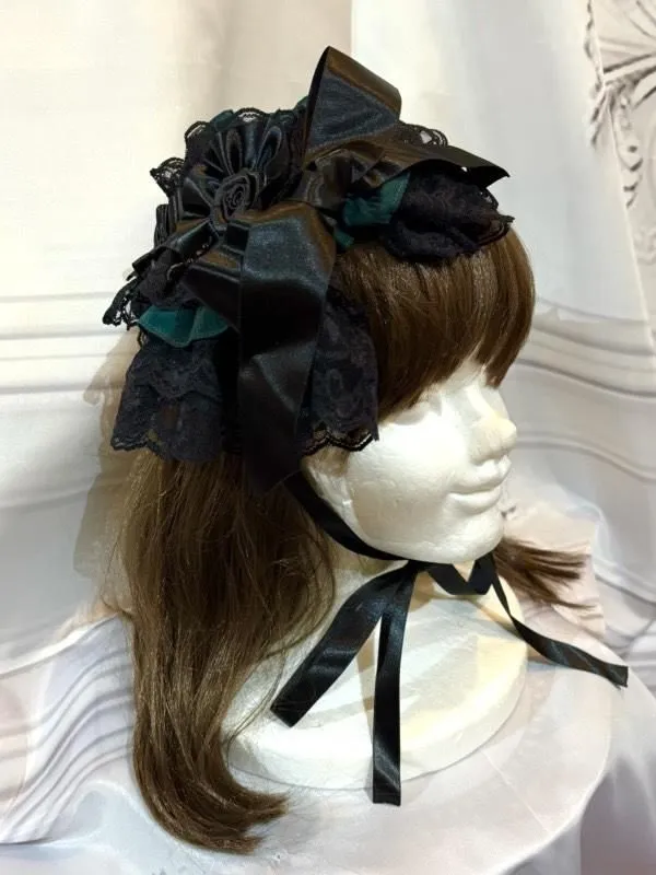 [MARBLE] Marble Rose Decoration Lady Bonnet: White x Black Lace