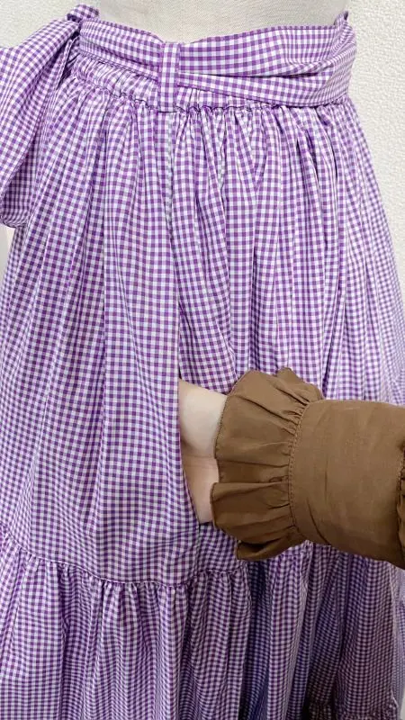 [Gota física] Falda de nivel de caída física [Gingham Purple]