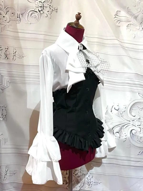 [MARBRE] Chemisier commutable en marbre avec lien croisé : blanc x noir