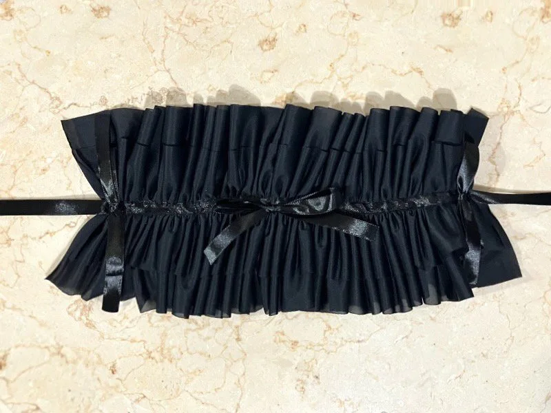 [Mármol] Marble Fringe Ribbon Tocio del volante: Black Trichot