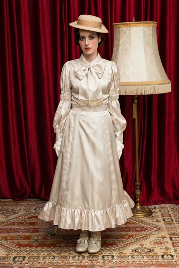 【Victorian maiden】ヴィクトリアンメイデン　★ご予約受付中★  シャイニーストライプラッフルフリルバッスルスカート　ベージュ/グレージュ/ブラック