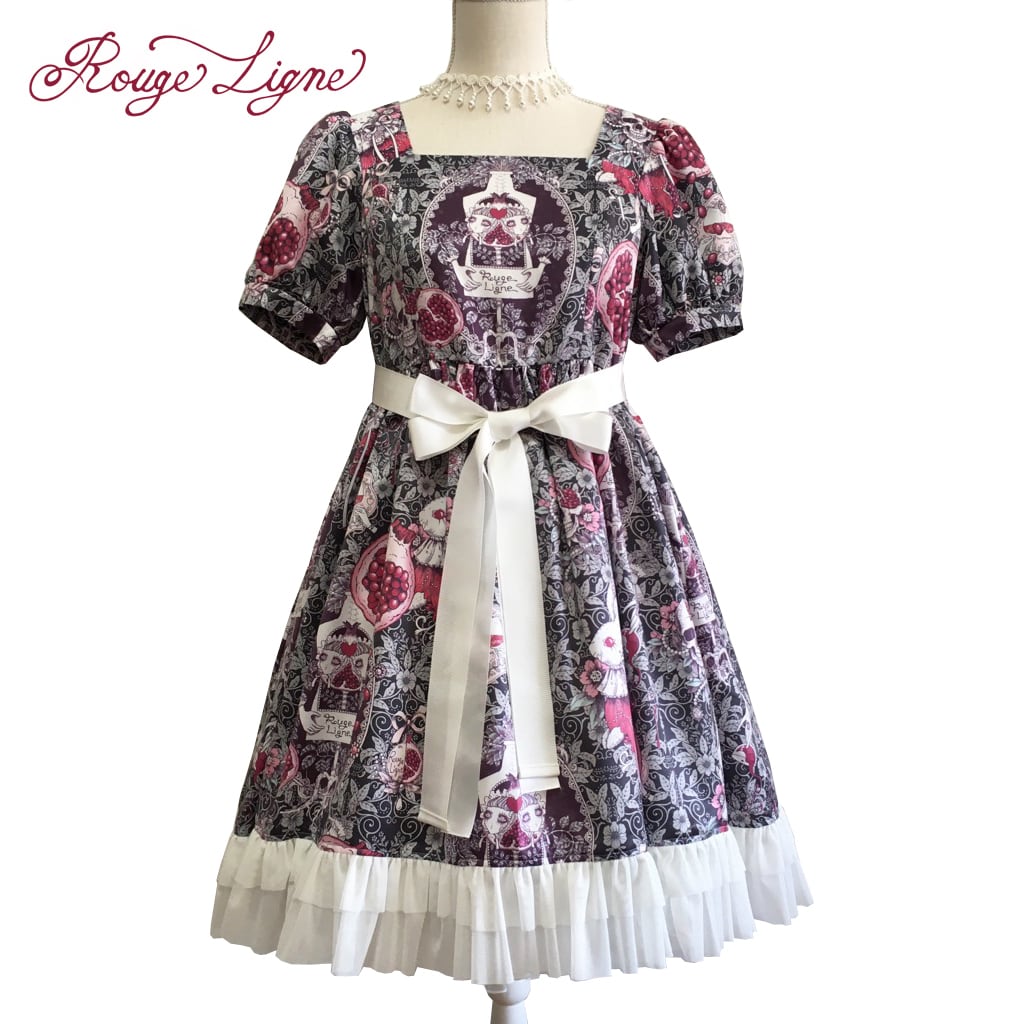 [Rouge Ligne] Rouge Ligne The Pomegranate Dress I Loved/Green gray×White