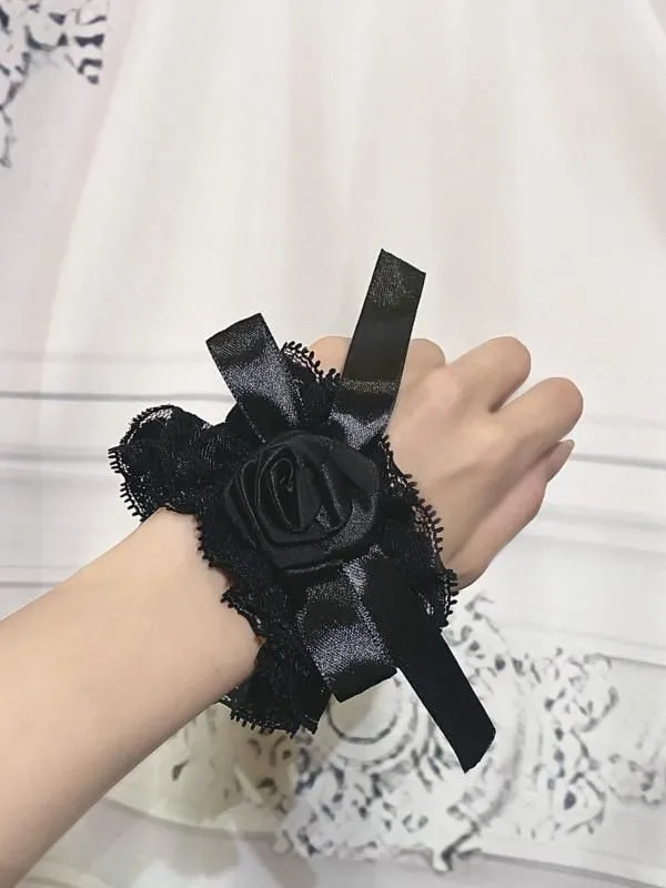 [MARBLE] Marble lace underwear closure and arm band: black lace x black ribbon