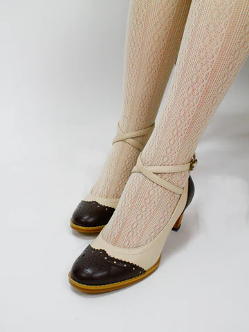 [Victorian Maiden] Victorian Lady Pumps Ivory x Brown/Bordeaux/Black