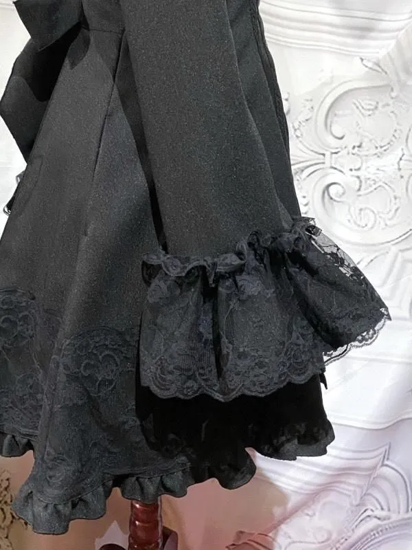 [대리석] 대리석 레이스 장식 로맨틱 코트 : 검은 x 검은 레이스