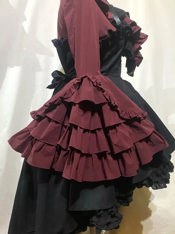 [MARBLE] Marble Gothic elegance blouse dress with drape tie: Red x black★Not eligible for SALE★