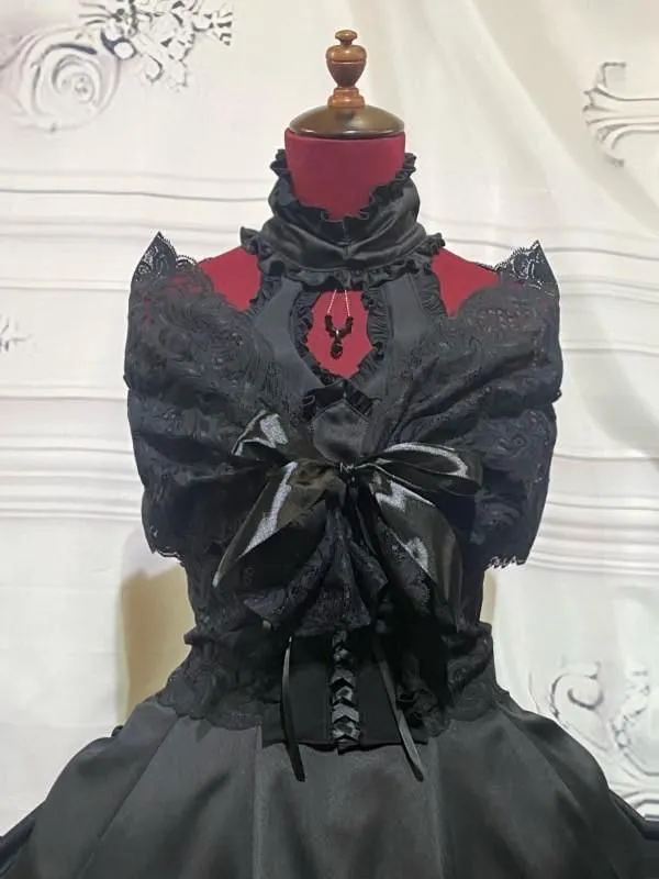 [MARBLE] Marble feminine dress with accessories + lace shawl + lace belt: black