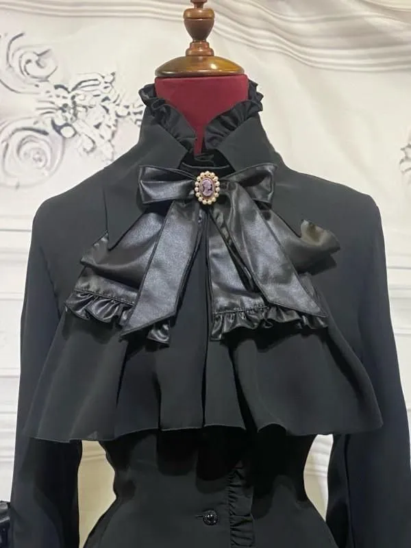 [Mármol] blusa con cordones con corbata de cameo: Black X Black Ruffles - Men's LL