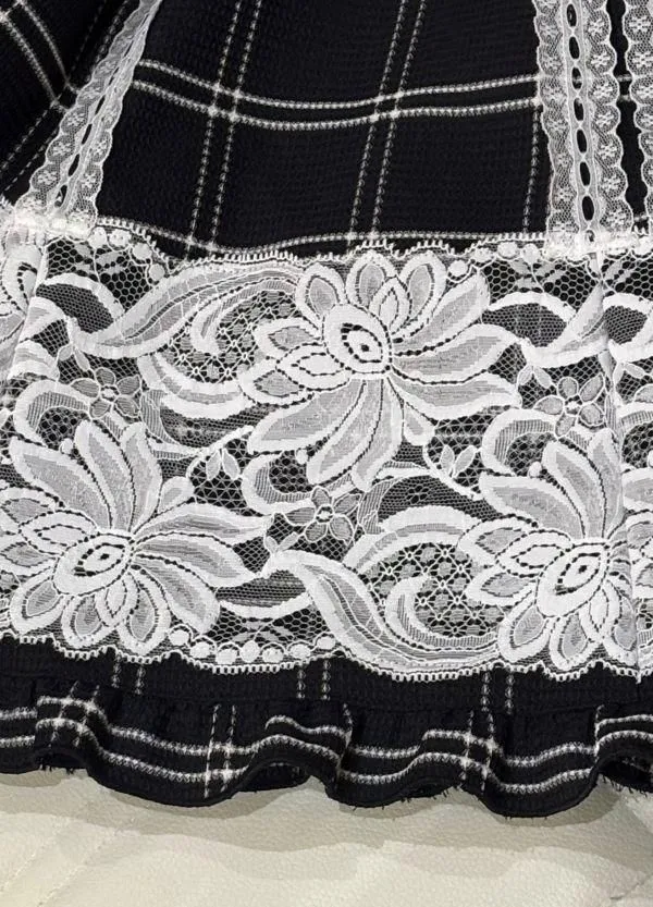 【MARBLE】マーブル　レースデコレーションロマンティックコート：黒白チェック