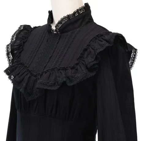 【Sheglit】シェグリット　鈴蘭のレースドレス　グレー/ブラック