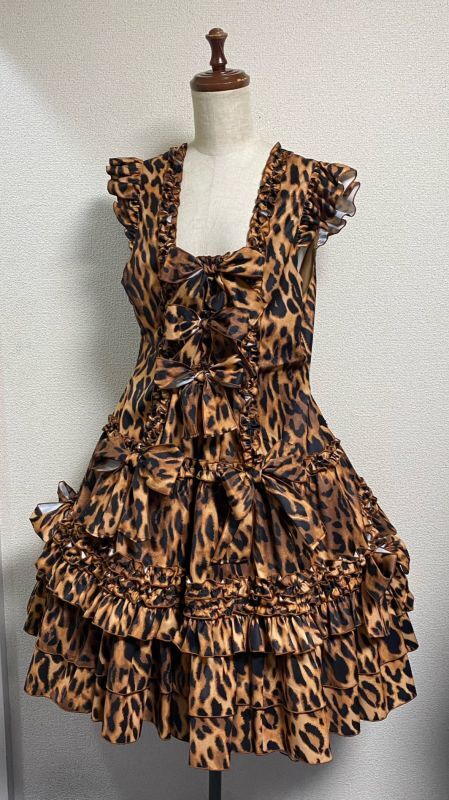 [Physical Drop] Physical Drop Ruffle Dress [Leopard print brown, mini length]