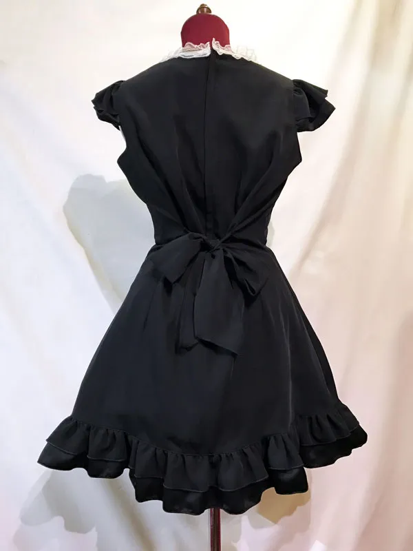 [대리석] 대리석 프릴 슬리브 뜨개질 드레스 : 흰색 x 검은 레이스