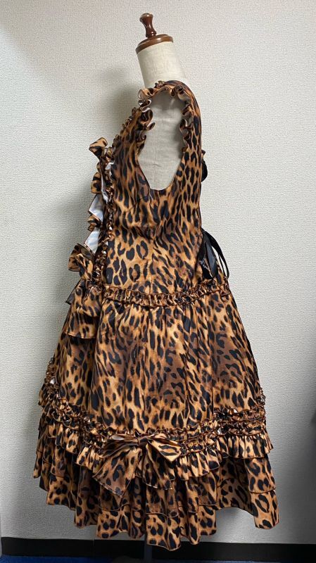 [Physischer Drop] Physical Drop Rüschenkleid [Leopardendruck braun, Mini -Länge]