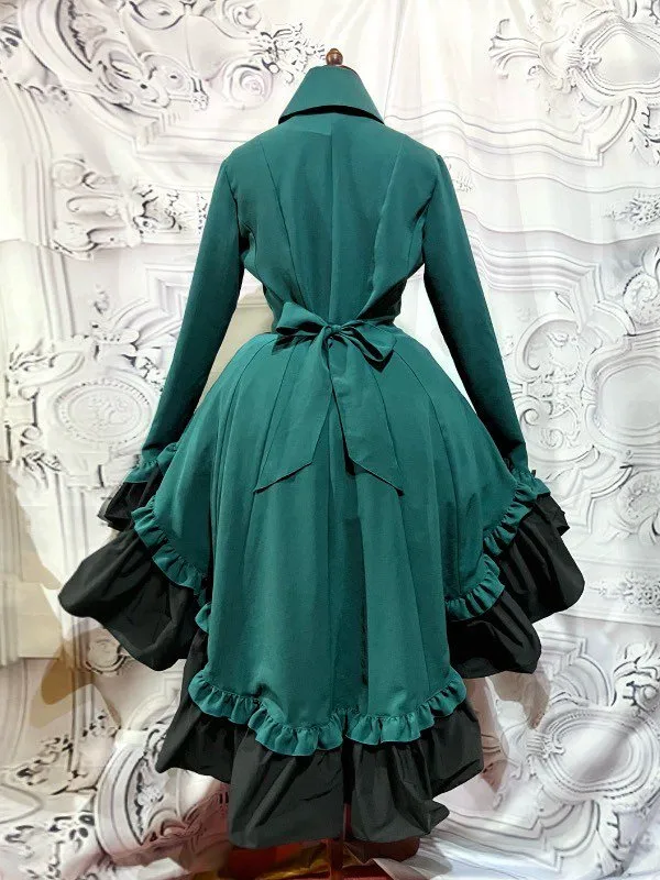 [Marble] Marble Gothic Diamond Cut Thai Blouse type dress: Blue Green x Kuroishi