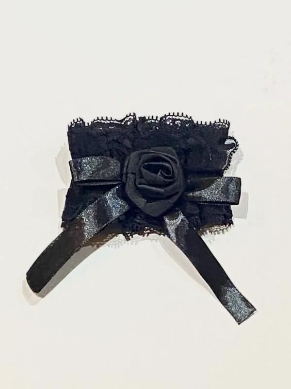 [MARBLE] Marble lace underwear closure and arm band: black lace x black ribbon