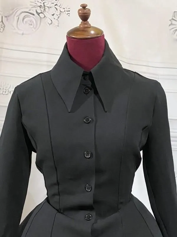 [Marmor] Marmor Gothic Diamond Schnitt Thai Bluse Thai Kleid: Schwarz x blauer Elliptikstein