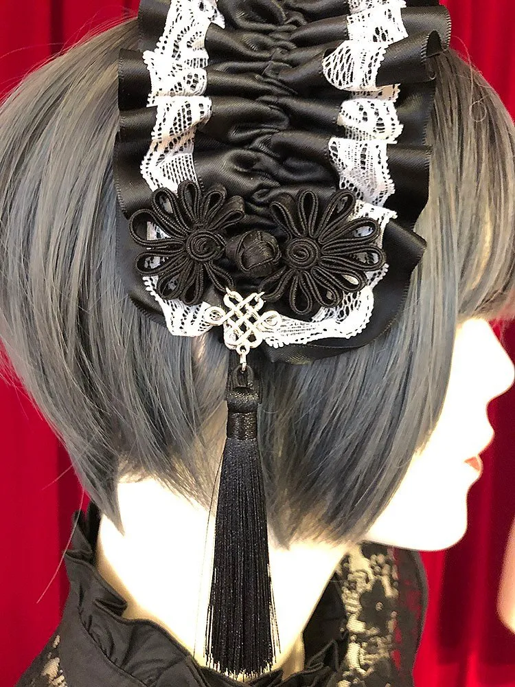 [Estrellas] Estrellas Asian Gothic Tassel Bandau / noir X White