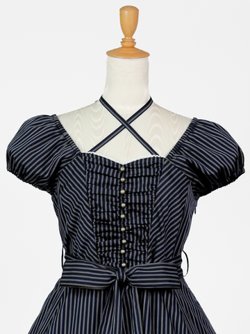 【Victorian maiden】ヴィクトリアンメイデン　アデーラソフィアドレス　ネイビーストライプ