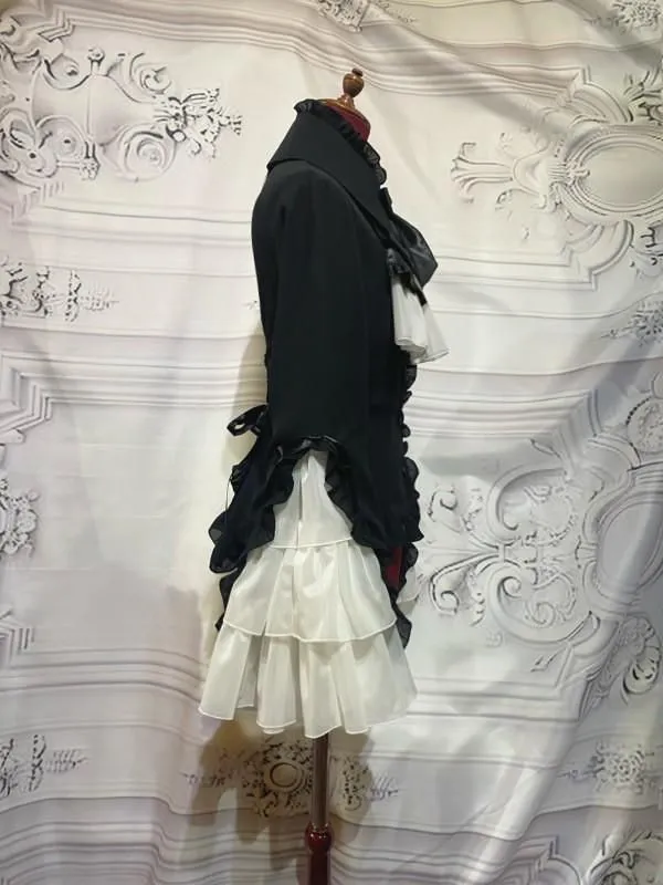 [MARBLE] Marble Lace-up Blouse with cameo tie: Black