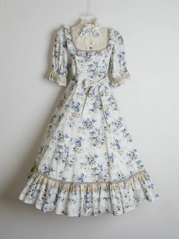 [Victorian Maiden] Victorian Maiden Rococo Bouquet Jewelry Classical Doll Half Sleeve Long Dress (짧은 슬리브) Rococo Blue/Rococo Lavender Plus Size/