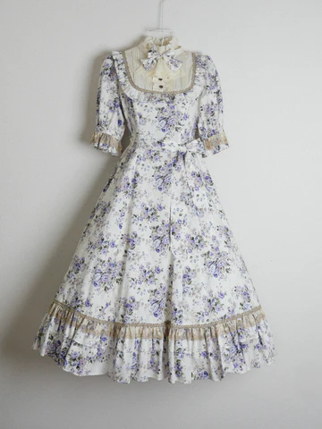 [Victorian Maiden] Victorian Maiden Rococo Bouquet Jewelry Classical Doll Half Sleeve Long Dress (짧은 슬리브) Rococo Blue/Rococo Lavender Plus Size/