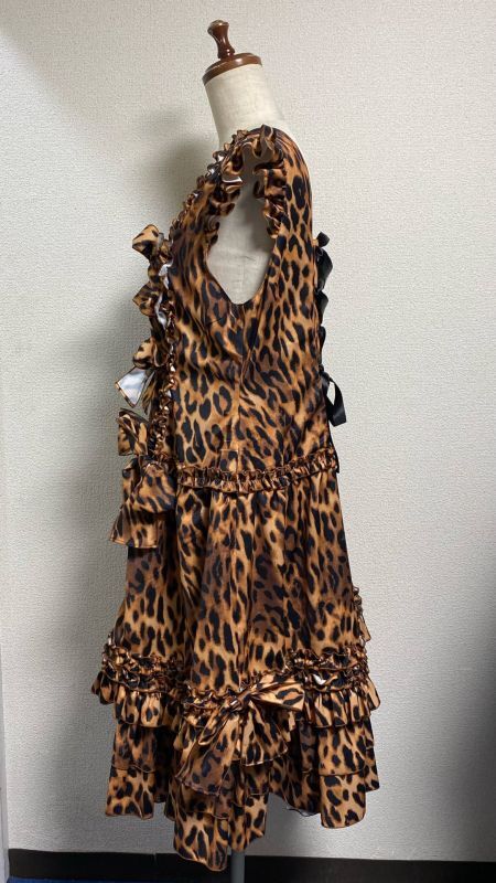 [Physical Drop] Physical Drop Ruffle Dress [Leopard print brown, mini length]