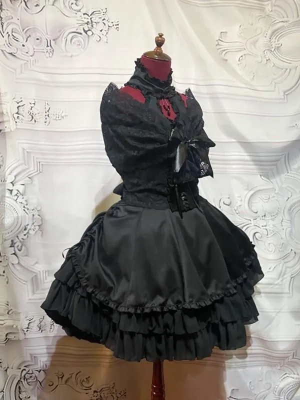 [Marble] Robe féminine en marbre avec accessoires + châle en dentelle + ceinture en dentelle: noir