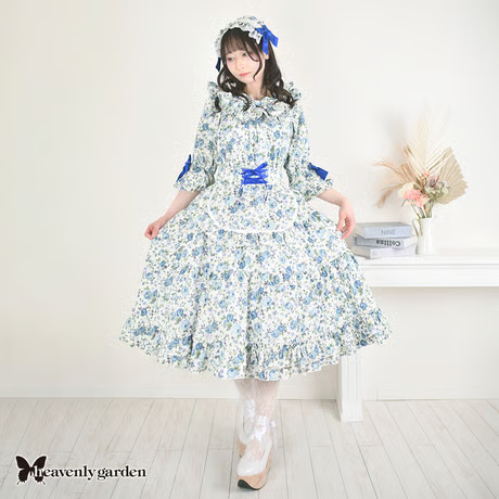 【heavenly garden】헤븐리 가든 로즈 러플 살롱 드레스 블루