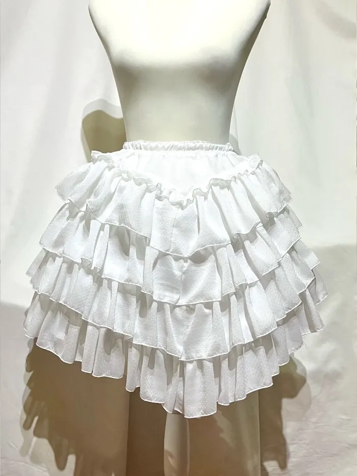 [Marble] Jupe féminine en forme de V en couches en marbre: Ruffles à motif brodé blanc