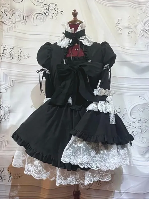 [MARBRE] Robe ras de cou en marbre de style victorien avec ruban animé : Noir et blanc, taille L★Non éligible à la VENTE★