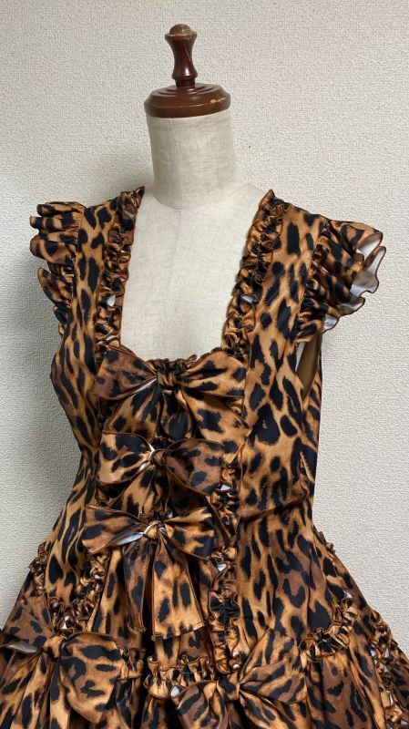 [Physical Drop] Physical Drop Ruffle Dress [Leopard print brown, mini length]