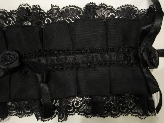 [大理石]大理石緞面巴爾斯釘百褶頭飾：黑色X黑色蕾絲