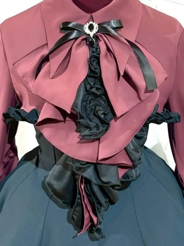 [MARBLE] Marble Gothic elegance blouse dress with drape tie: Red x black★Not eligible for SALE★