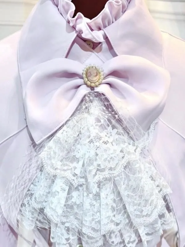 【MARBLE】マーブル　別タイ付きクラシカルデコレーションブラウス：ピンク×ピンク×白ﾚｰｽ