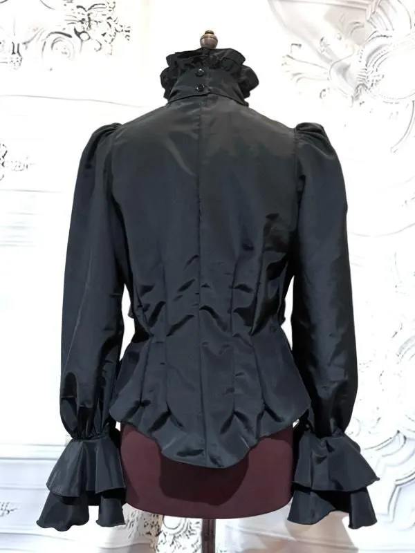 [Marmor] Marmor Long Tack Drape Cross Bluse mit Thai: Schwarz