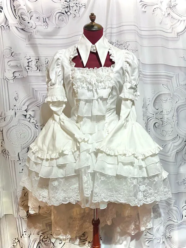 【MARBLE】マーブル　別衿・姫袖付きドレスワンピース：白×白フリル★SALE対象外★